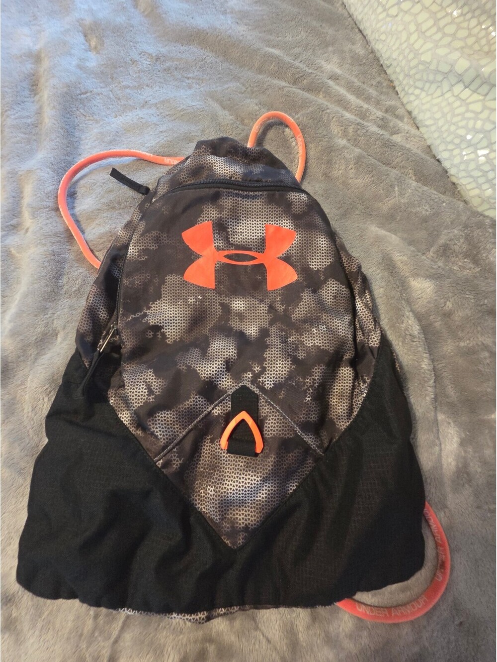 Under Armour Drawstring Backpack Gray and Orange no
